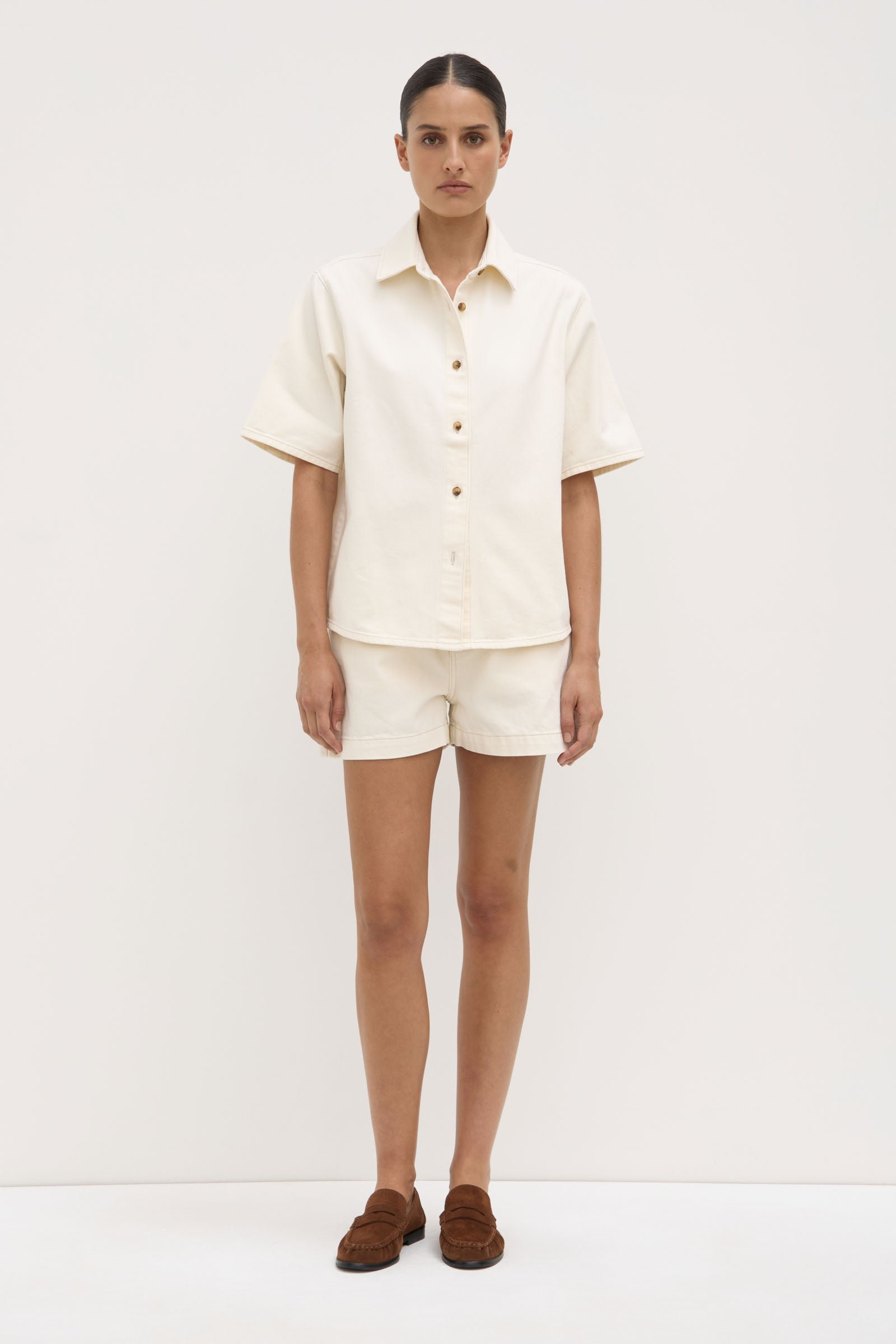 Boxy Denim Short Sleeve Shirt