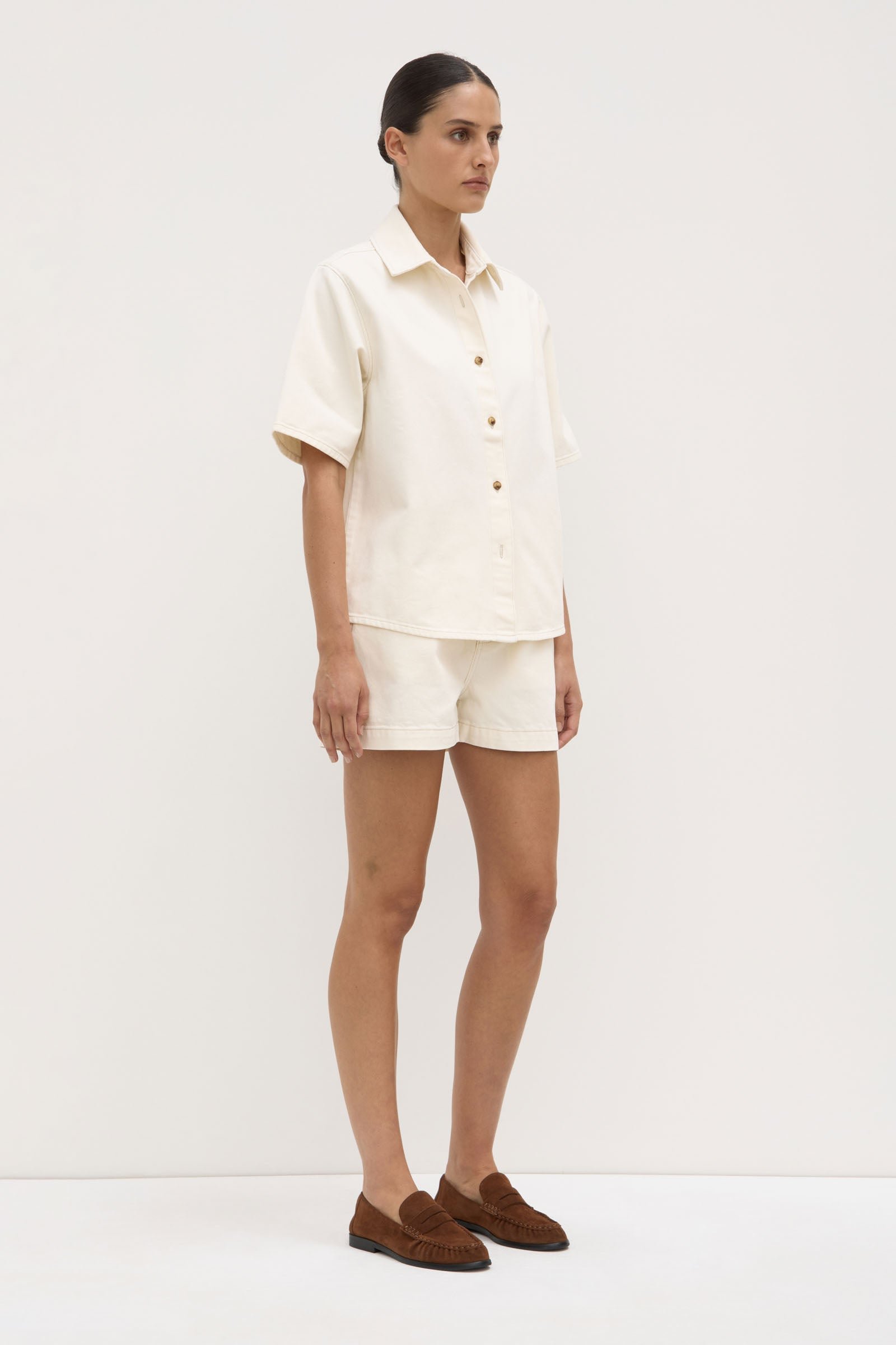 Boxy Denim Short Sleeve Shirt
