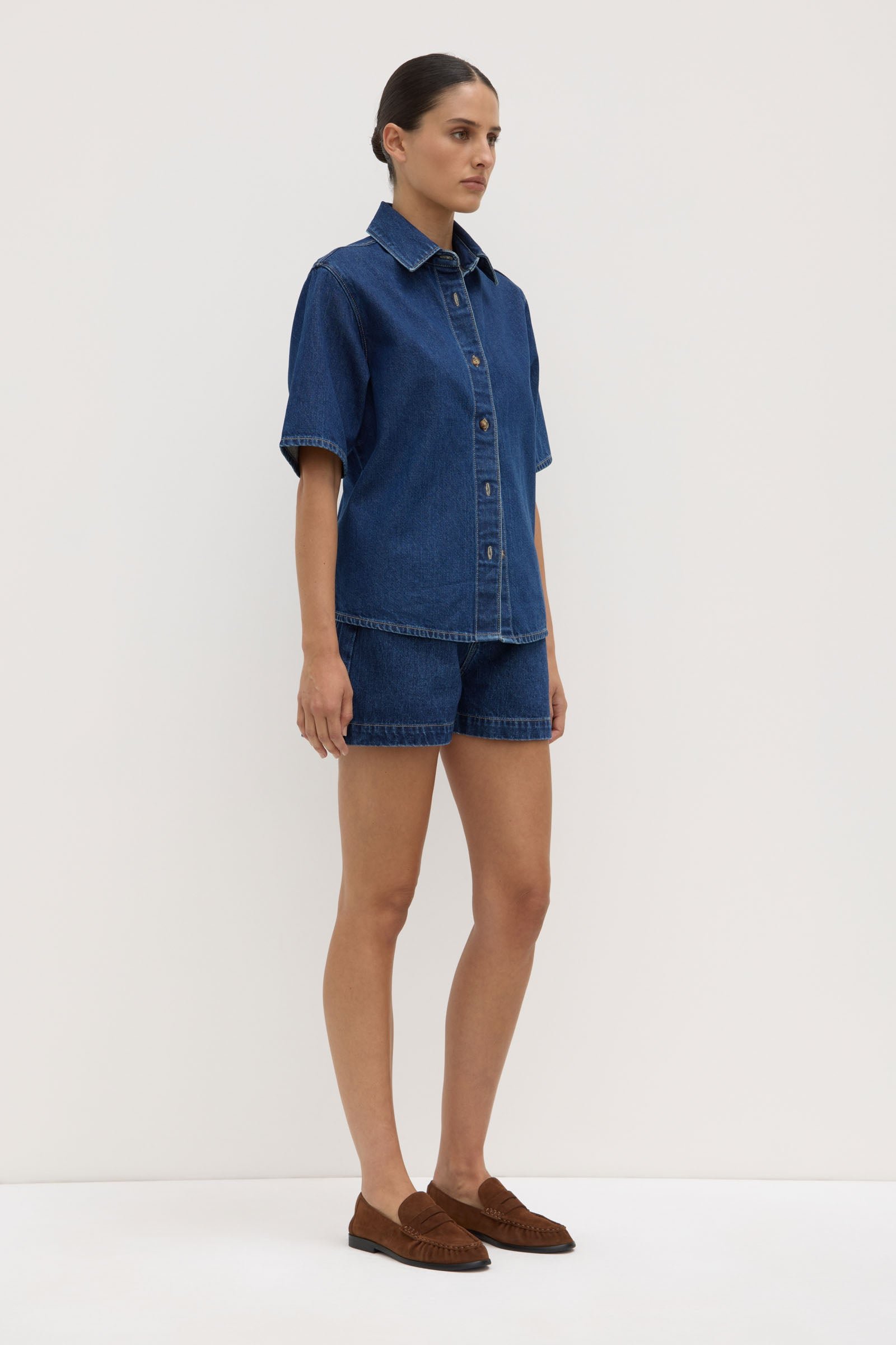 Boxy Denim Short Sleeve Shirt