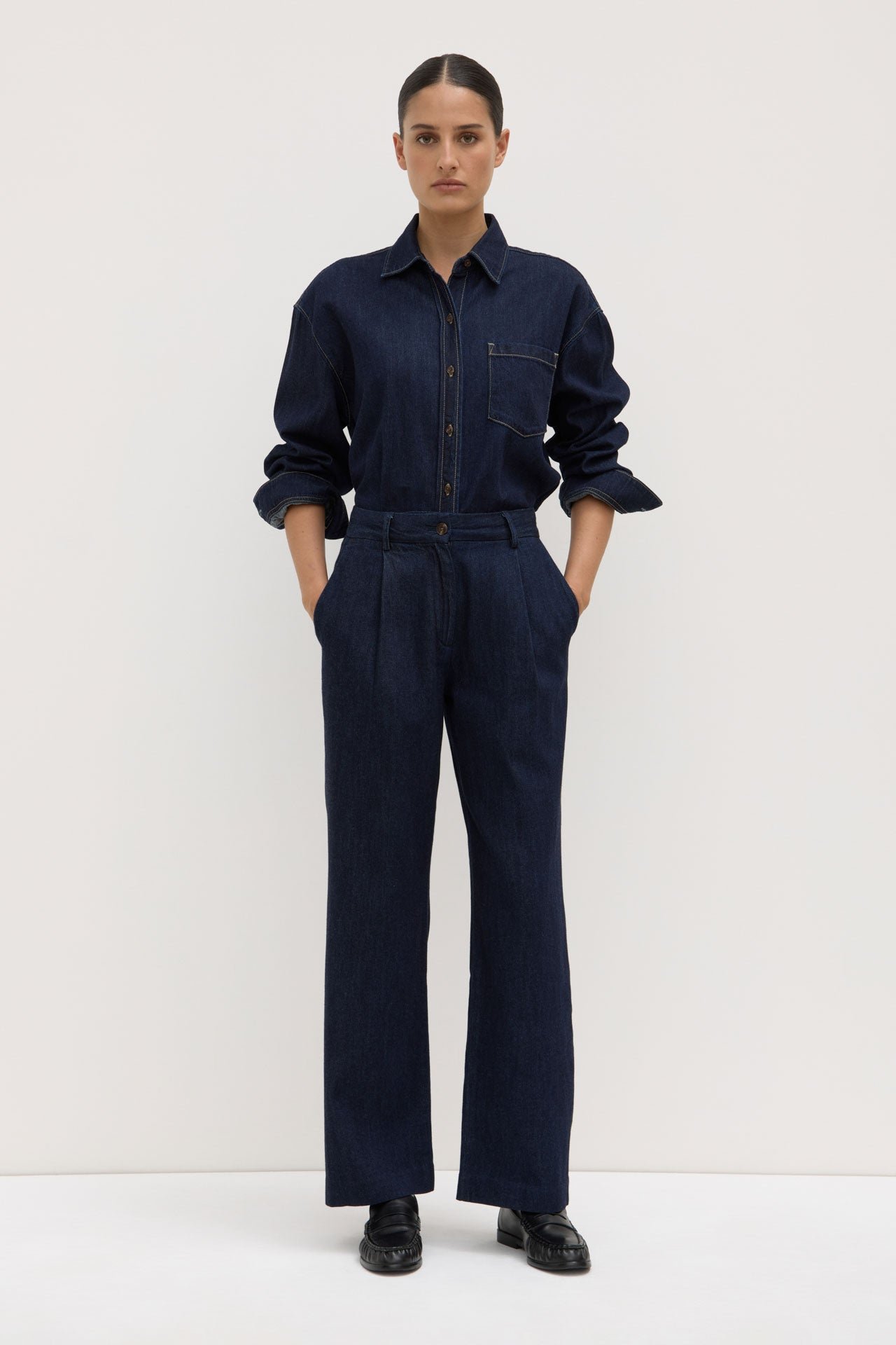 Kiera Recycled Denim Pleat Front Pant