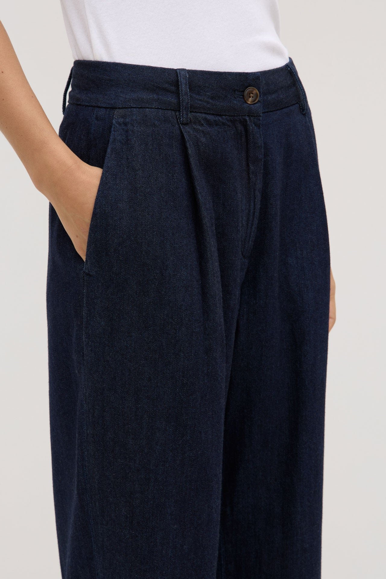 Kiera Recycled Denim Pleat Front Pant