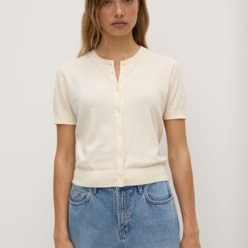 Semra_Cotton_Cashmere_Short_Sleeve_Cardigan_Cream_01901 Semra Cotton Cashmere Short Sleeve Cardigan